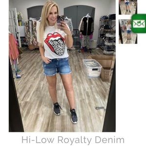 Royalty brand hi-low denim shorts